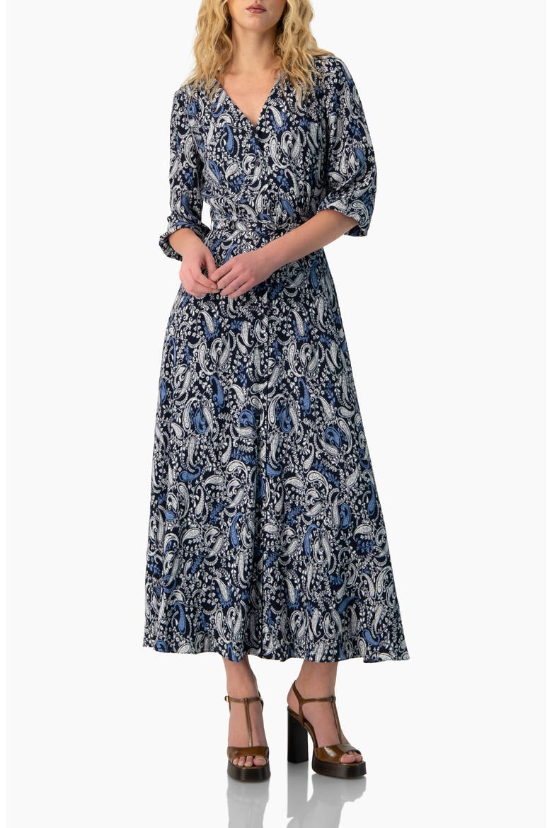 Paisley V-Neck Maxi Dress, Main, color, Navy Blue