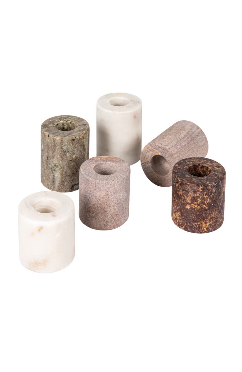 Storied Home Decorative Marble Taper Candle Holders, Multicolor, Set of 6, Main, color, Tan