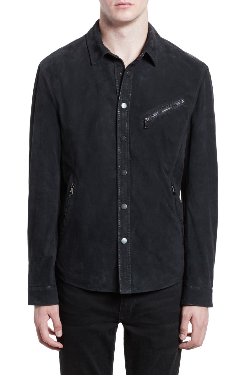 John Varvatos Suede Shirt Jacket, Alternate, color, Midnight