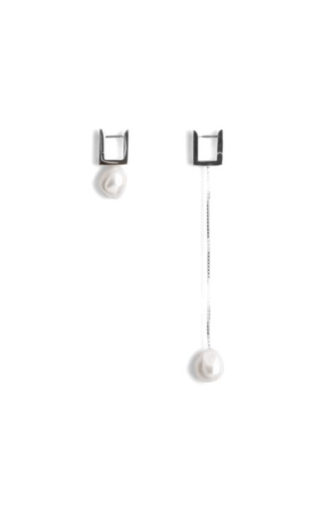 Mismatched Rectangular Pearl Drop Earrings