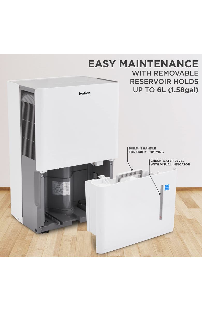 Ivation Energy Star Dehumidifier with Hose Connector, Humidity Control & Auto Shutoff, Alternate, color, White