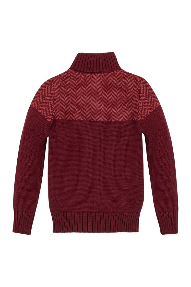 Baby Boys' Organic Intarsia Yoke Mock Neck Sweater, Infant, Alternate, color, Oxblood Herringbone