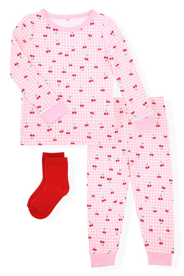 Print Fitted Two-Piece Pajamas & Socks Set, Main, color, PINK