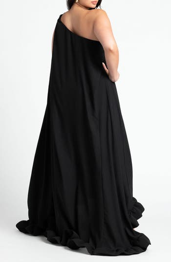 Dramatic One-Shoulder Ruffle High-Low Gown