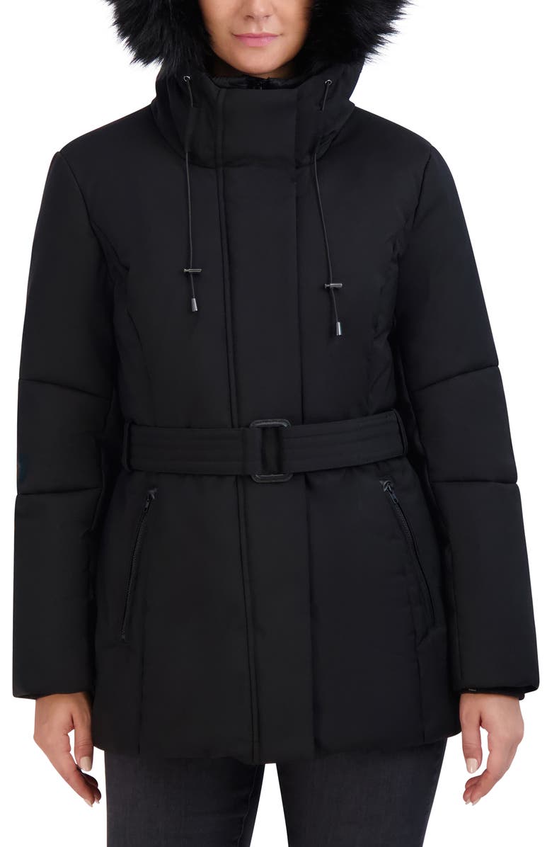 Cole Haan Water Resistant Belted Stretch Twill Jacket with Bib, Main, color, 