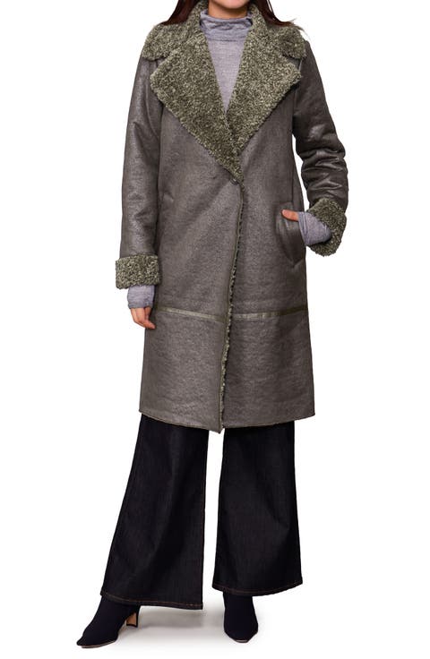 Faux Shearling Lined Faux Leather Coat