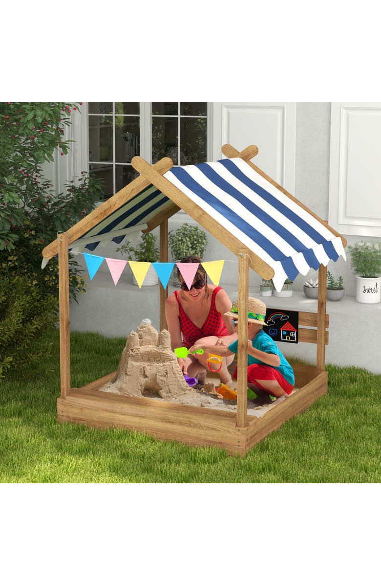 Outsunny Wooden Sandbox with Canopy, Sand Pit & Liner, Alternate, color, 