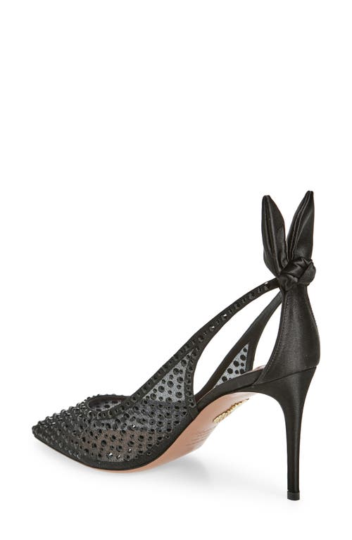 Aquazzura Bow Tie 105 Crystal Tulle Pointed-toe Flats In Black