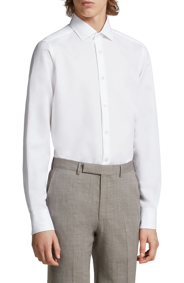 ZEGNA Garment Washed Cotton & Linen Button-Up Shirt, Main, color, White