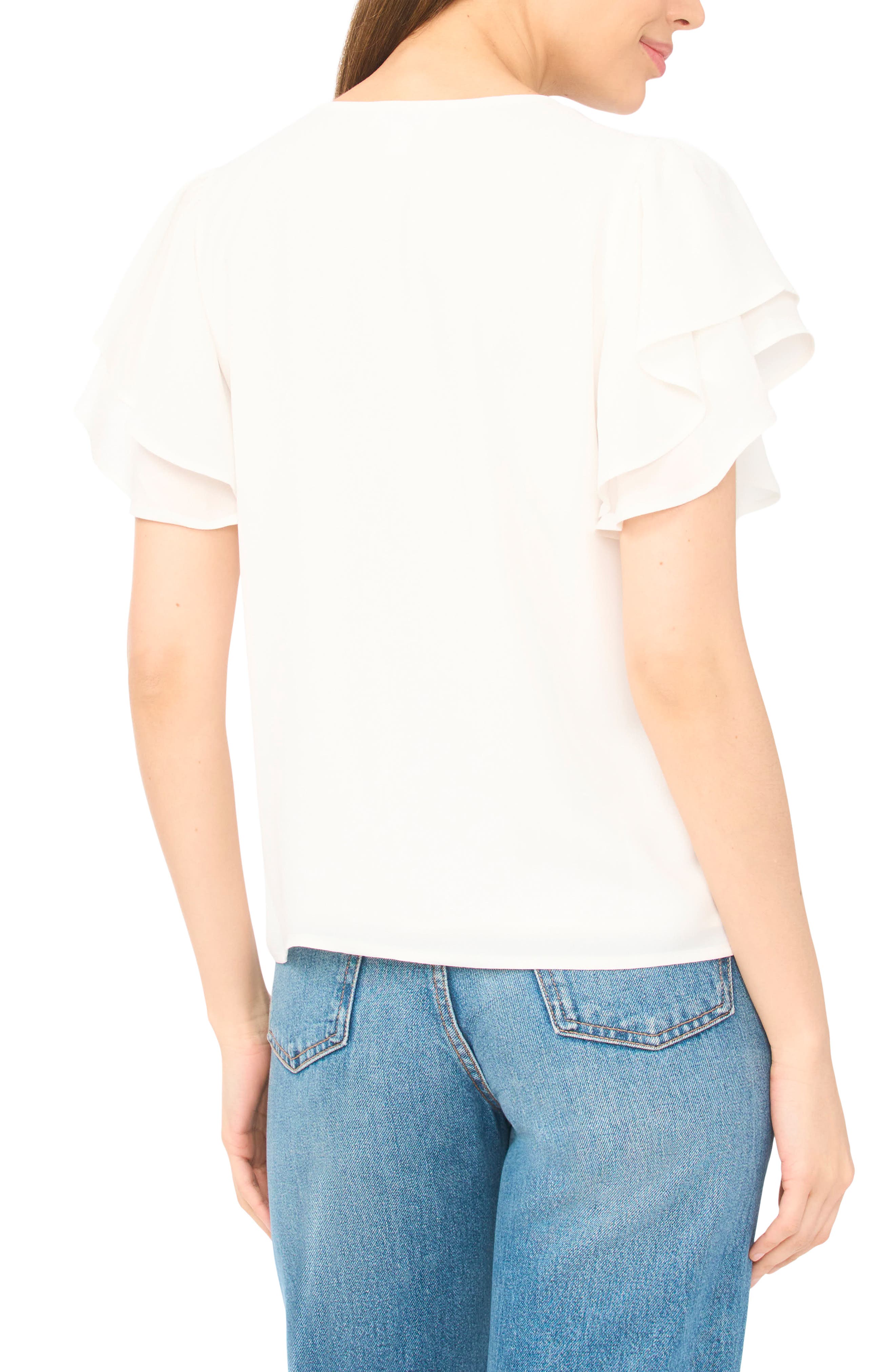 Double Flutter Sleeve V-Neck Top - image 4