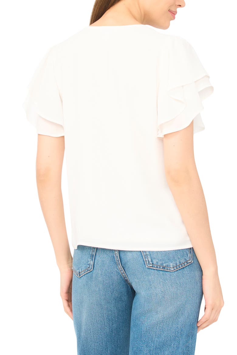 Double Flutter Sleeve V-Neck Top, Alternate, color, NEW IVORY