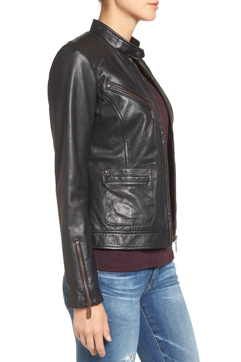 Kirwin Leather Jacket, Alternate, color, BLACK