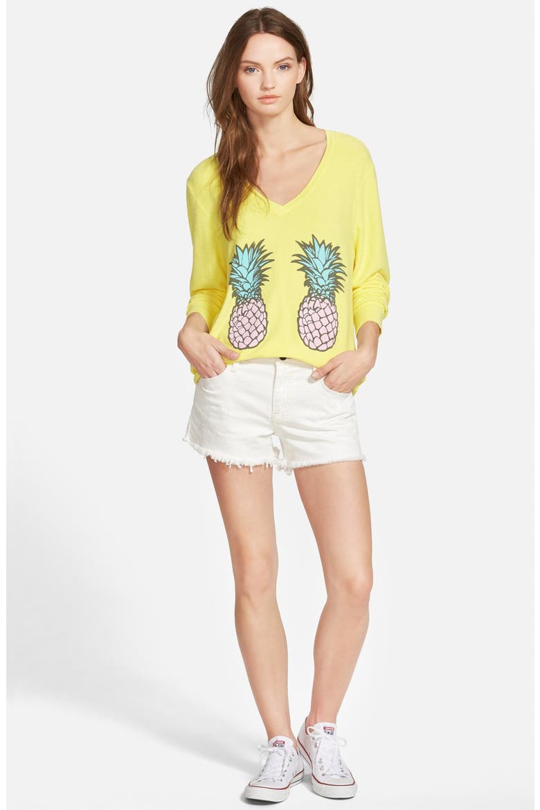 'Tropical Fruits' V-Neck Pullover, Alternate, color, ACID YELLOW
