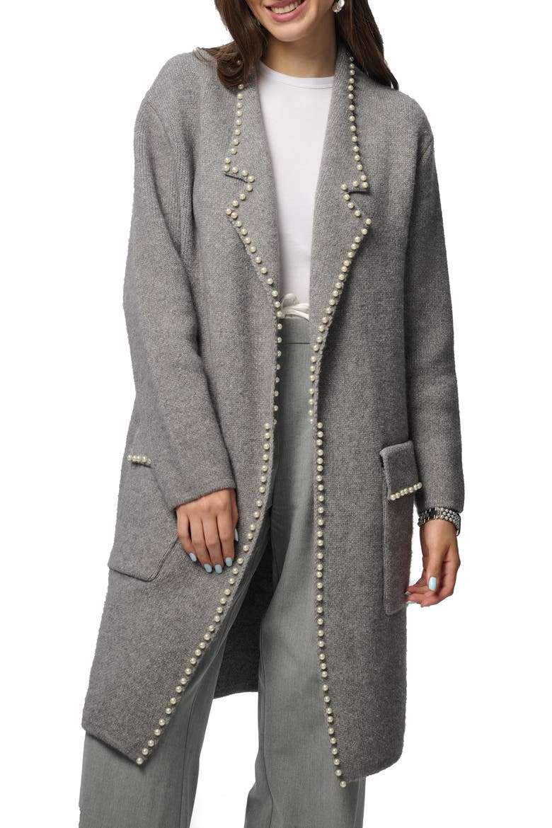 Faux Pearl Cardigan Jacket, Main, color, GREY