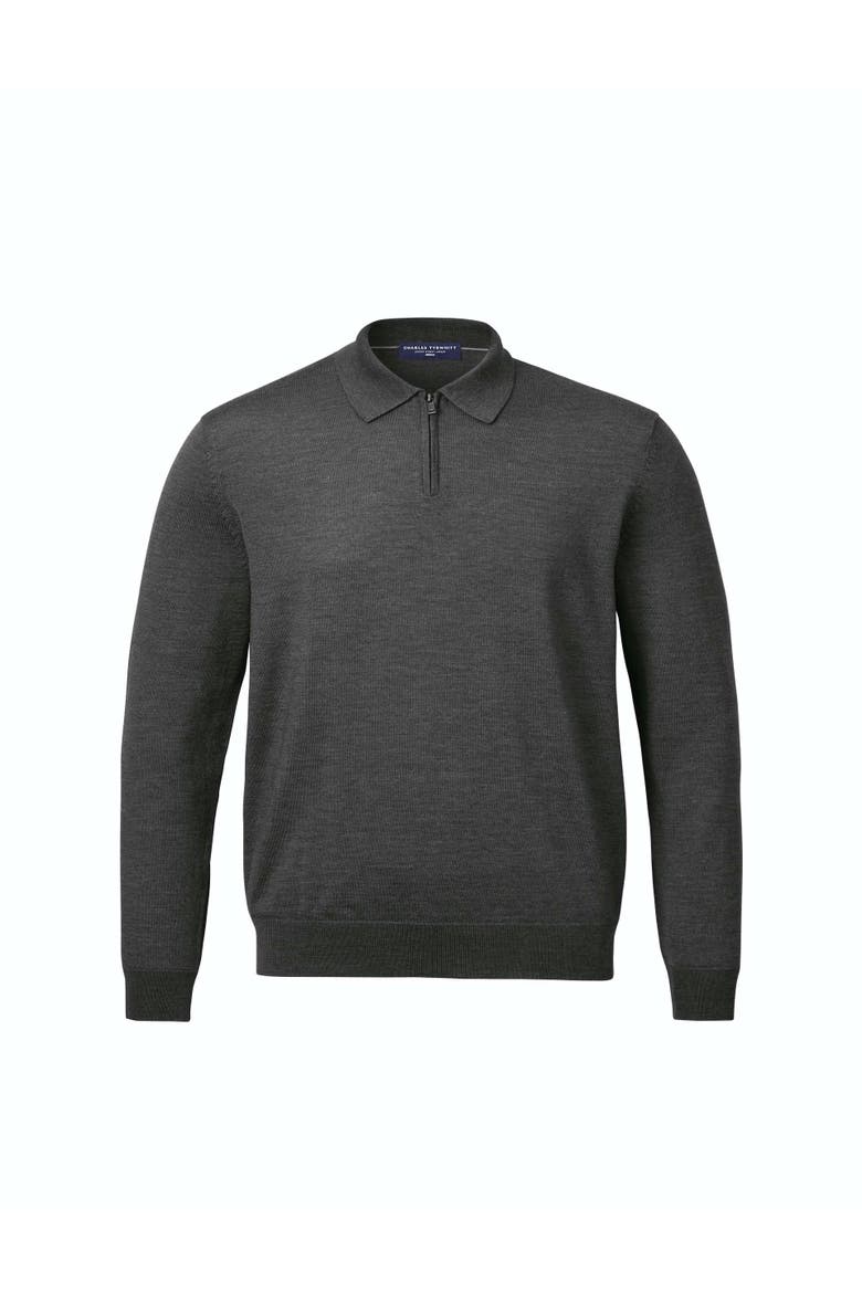 Merino Zip Polo Neck Long sleeve, Alternate, color, Grey