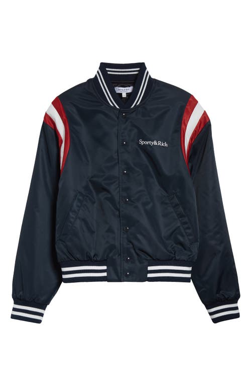 Sporty And Rich Sporty & Rich Wellness Ivy Varsity Jacket In Navy
