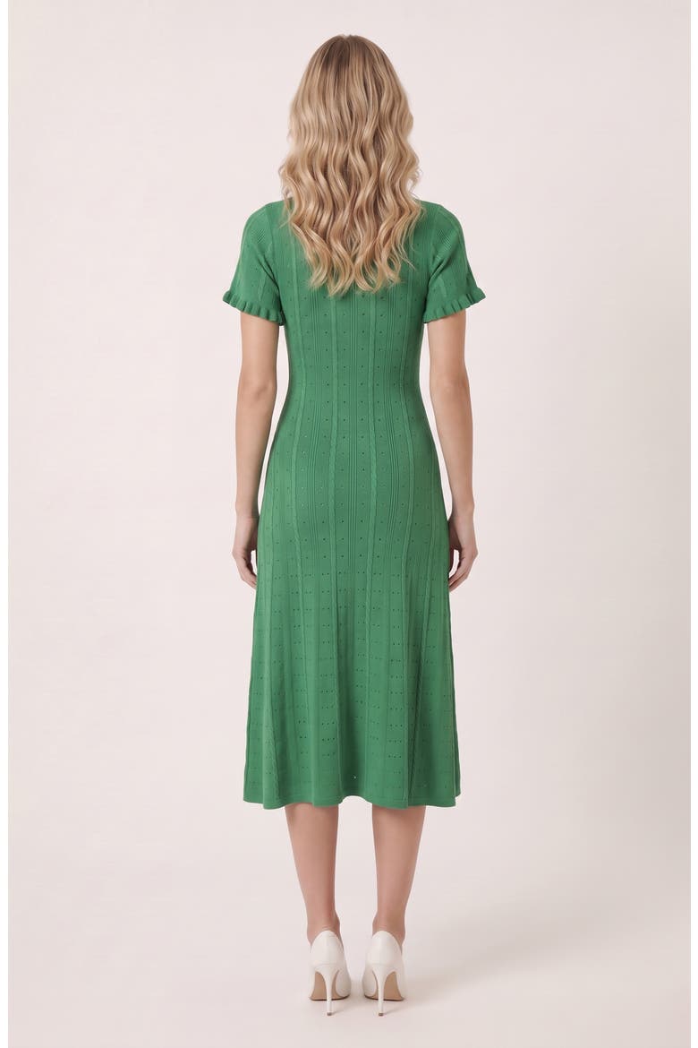 Button Front Knit Short Sleeve Midi Dress, Alternate, color, Green