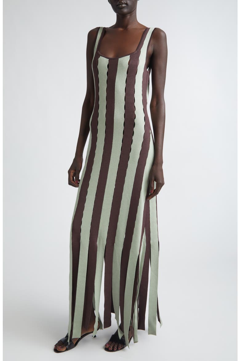 Calhoun Stripe Openwork Car Wash Hem Sweater Dress, Alternate, color, PISTACHIO/ ESPRESSO