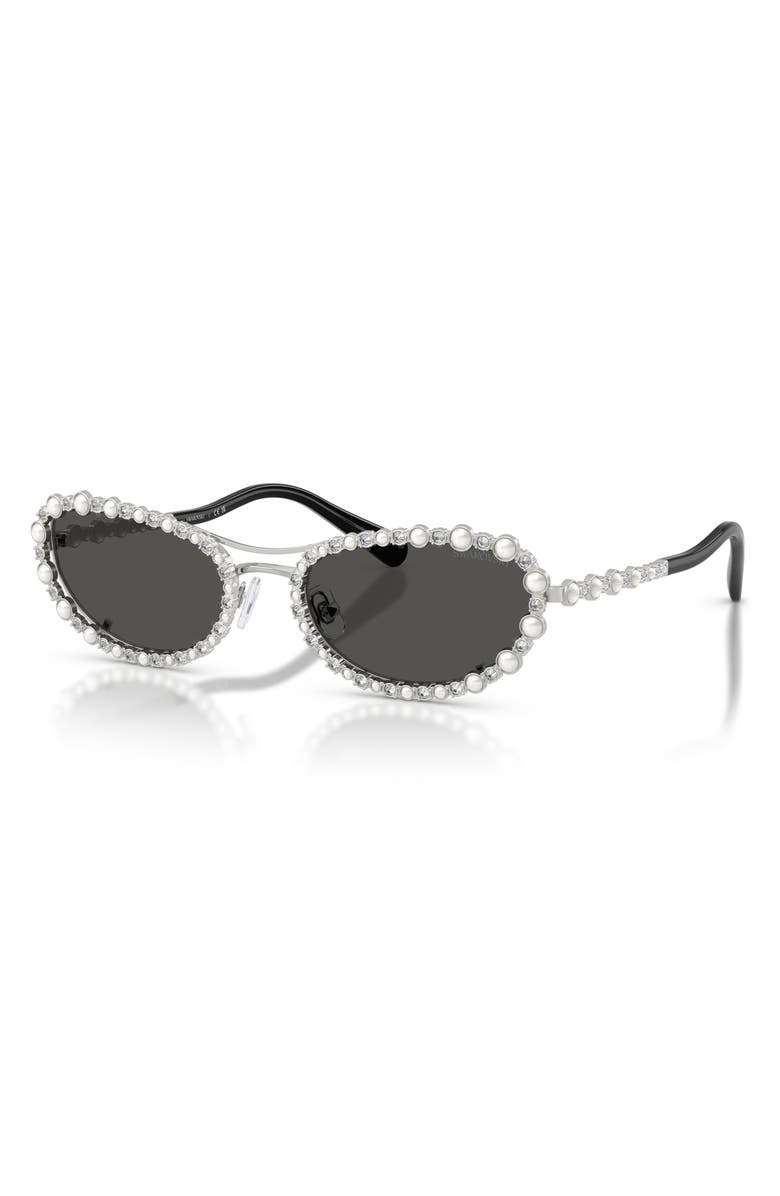Swarovski 56mm Oval Sunglasses, Alternate, color, Silver / Dark Grey
