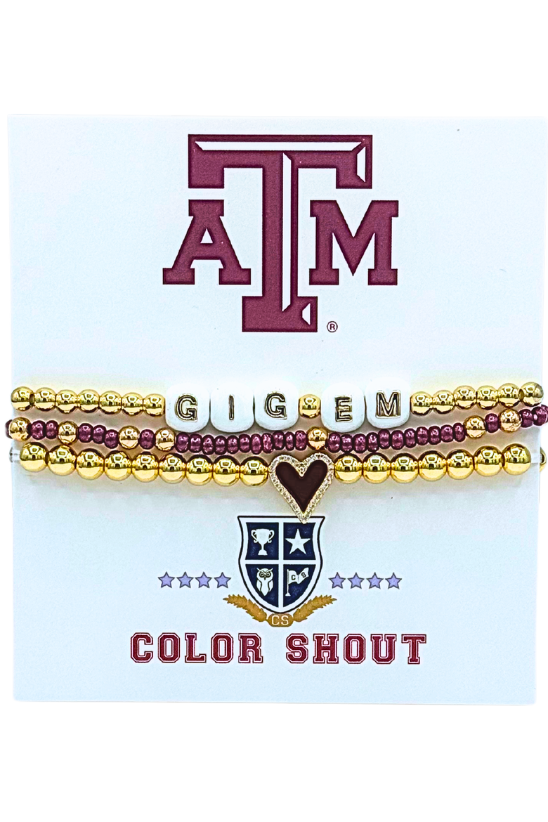 Texas A&M Love My College Bracelet Stack, Main, color, Yellow Gold