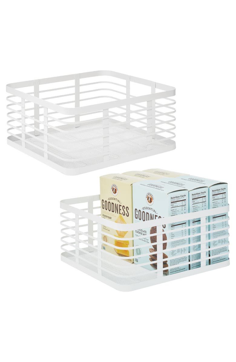 mDesign Metal Pantry Basket with Handles - Set of 2 - Matte White, Alternate, color, Matte White