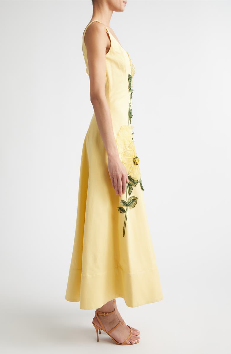 Lela Rose Peony Embroidered Appliqué Stretch Sateen Dress, Alternate, color, Butter/Yellow