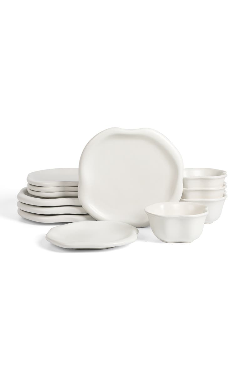 Amorphous Stoneware 16-Piece Dinnerware Set, Main, color, White