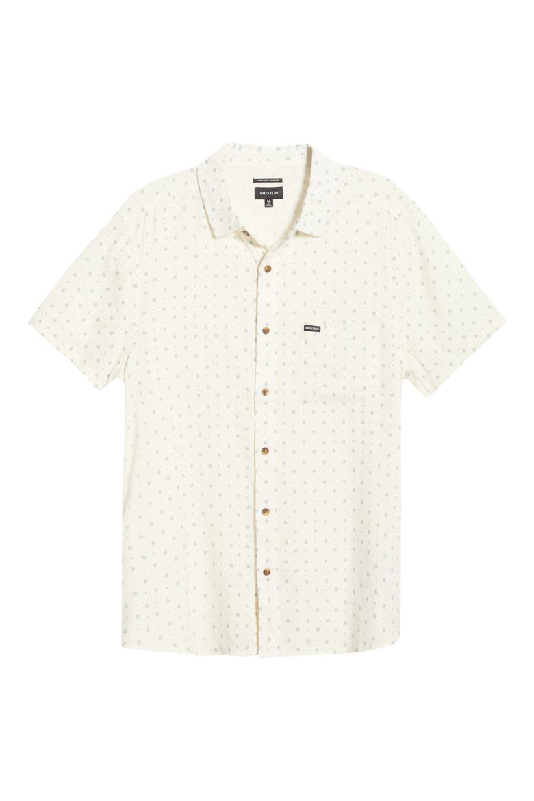 Charter Short Sleeve Slub Button-Up Shirt, Alternate, color, OFF WHITE MICRO GEO