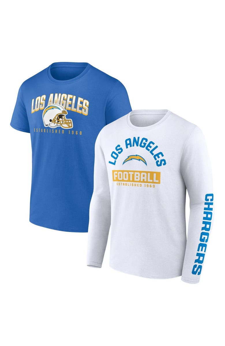 FANATICS Men's Fanatics Branded Powder Blue/White Los Angeles Chargers Long and Short Sleeve Two-Pack T-Shirt, Main, color, 