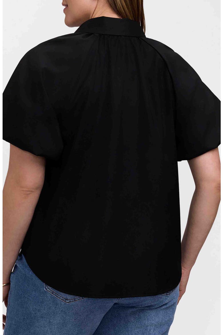 Paula Puff Sleeve Cotton Blend Button-Up Shirt, Alternate, color, BLACK
