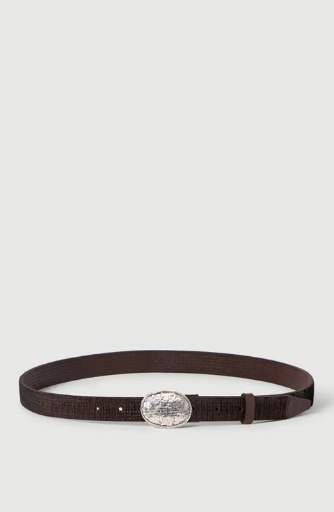 Textured calfskin belt with braided metal buckle