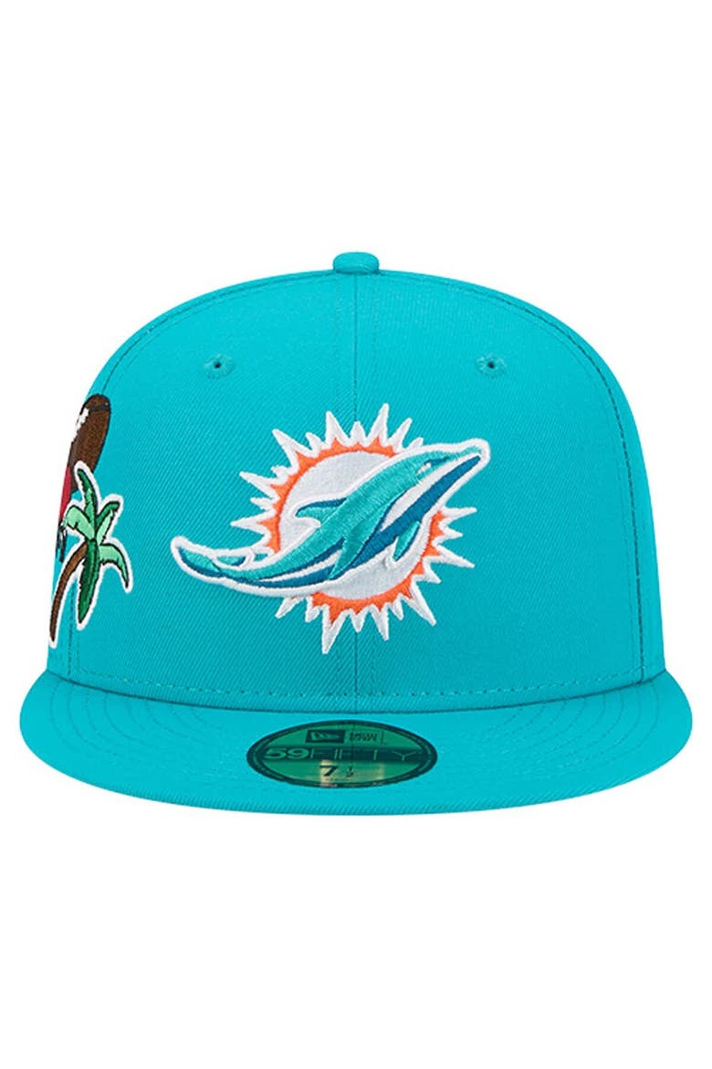 Men's New Era  Aqua Miami Dolphins Group Chat 59FIFTY Fitted Hat, Alternate, color, Aqua