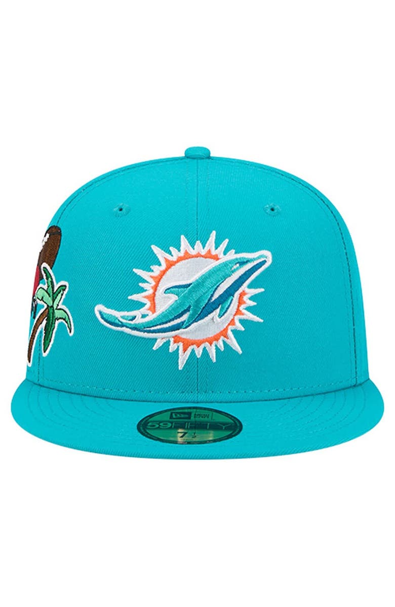 New Era Men's New Era  Aqua Miami Dolphins Group Chat 59FIFTY Fitted Hat, Alternate, color, Aqua