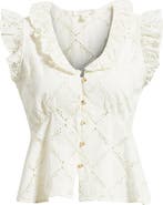 Treasure & Bond Open Cutwork Ruffle Trim Button-Up Top