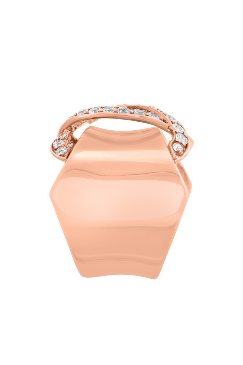 14K Rose Gold Plated Sterling Silver White Sapphire Ribbon Band Ring, Alternate, color, PINK