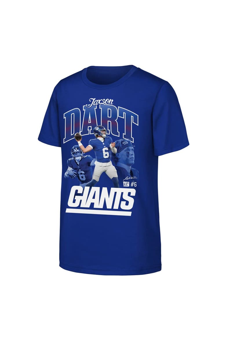 Youth Outerstuff Jaxson Dart Royal New York Giants Triple Pic T-Shirt, Main, color, Royal
