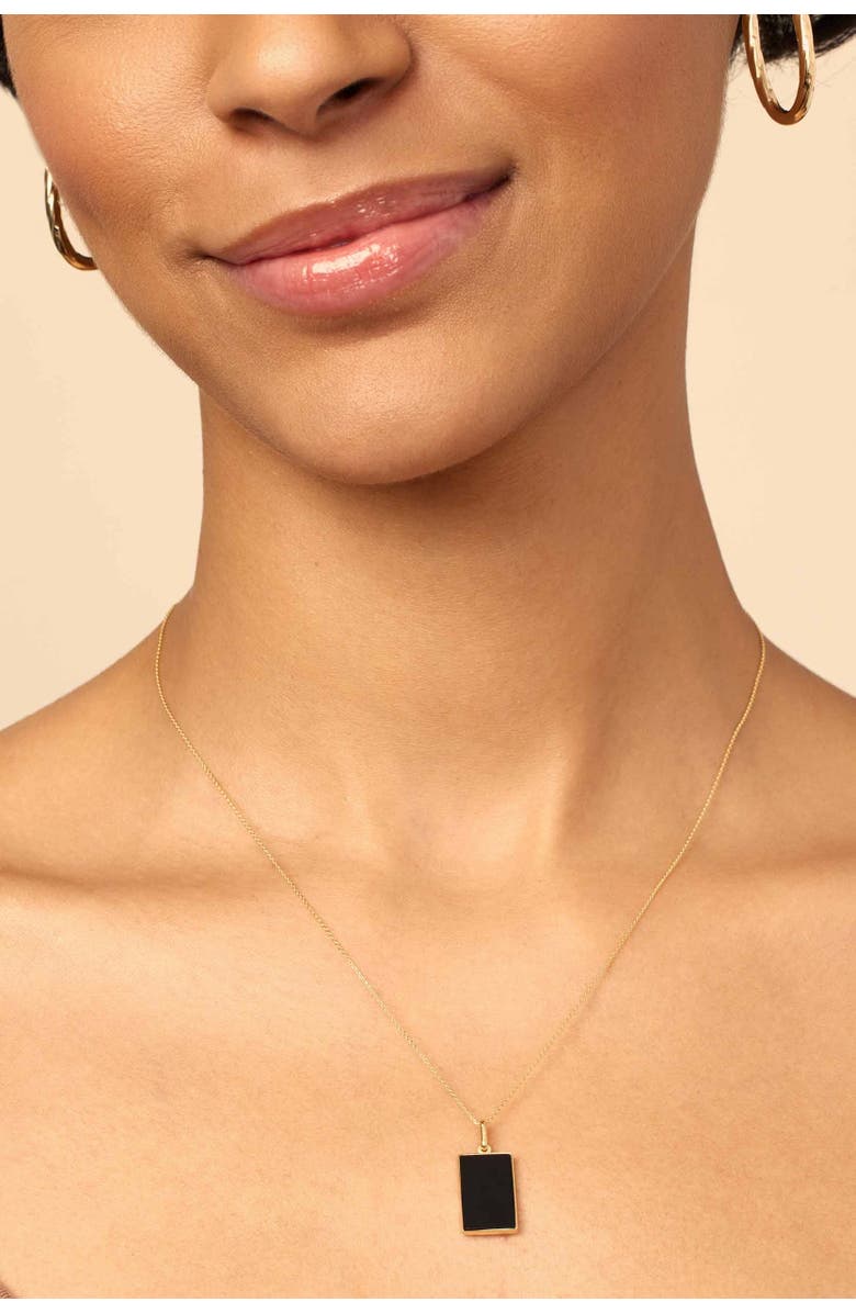 Oradina 14K Gold Tag Me Pendant Charm, Alternate, color, Gold - Black Onyx