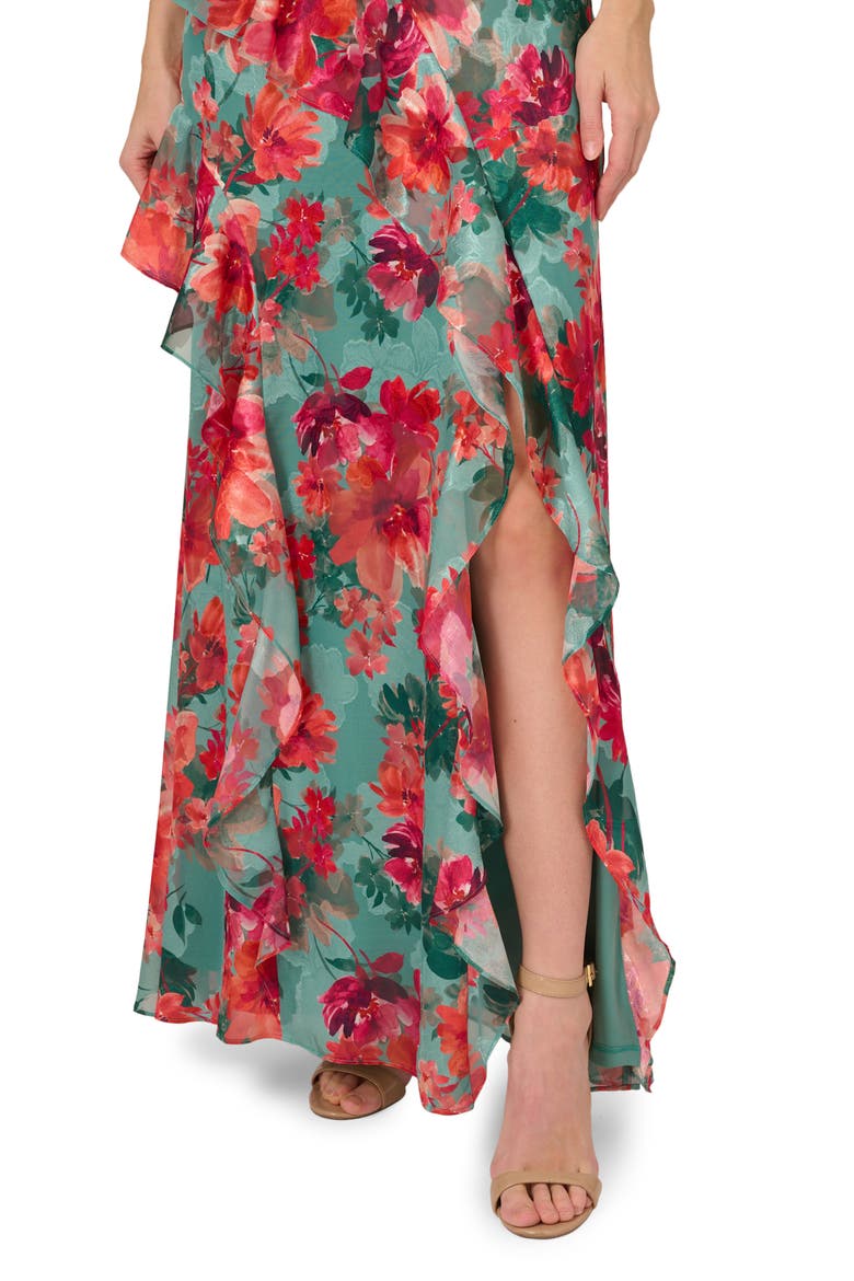 adrianna papell ruffle halter dress Print Gown (Women) SMALL