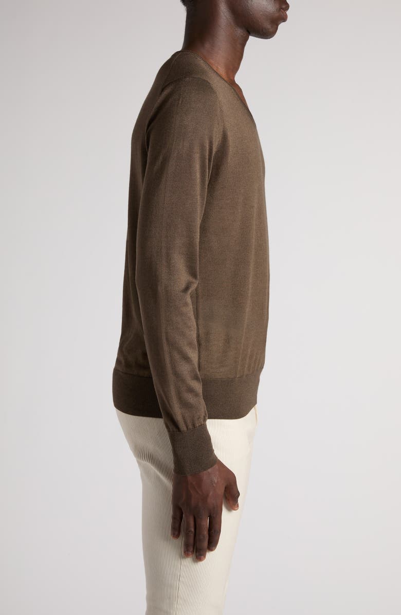 TOM FORD Silk & Cashmere V-Neck Sweater, Alternate, color, Taupe Brown