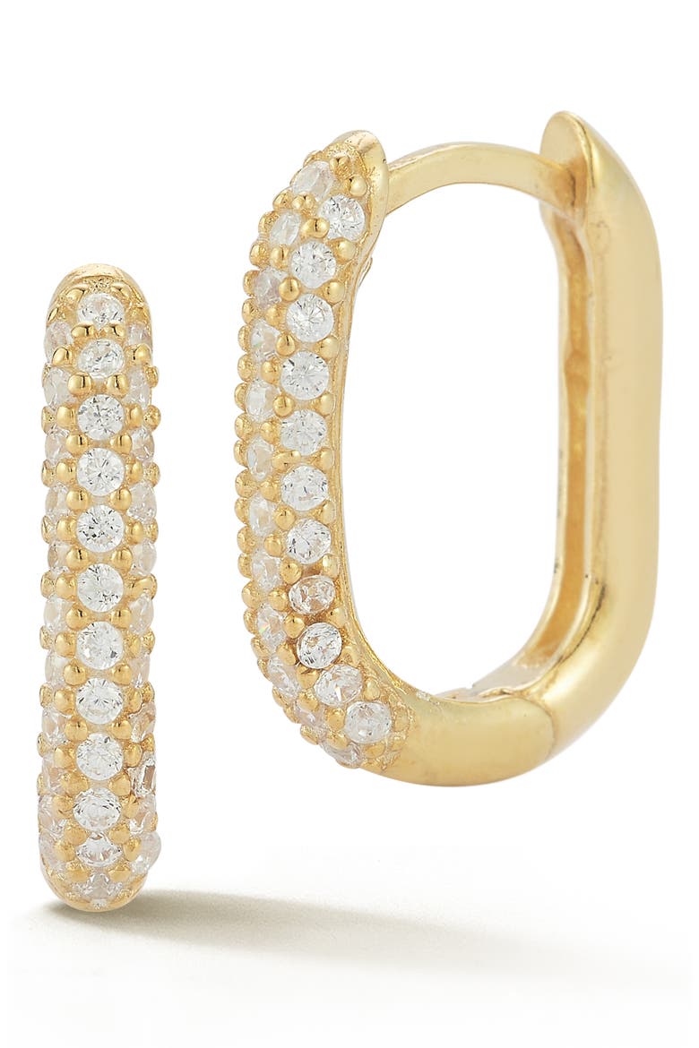 Pavé Oval Hoop Earrings, Main, color, GOLD