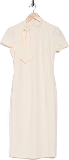 Tie Neck Puff Sleeve Scuba Crepe Dress