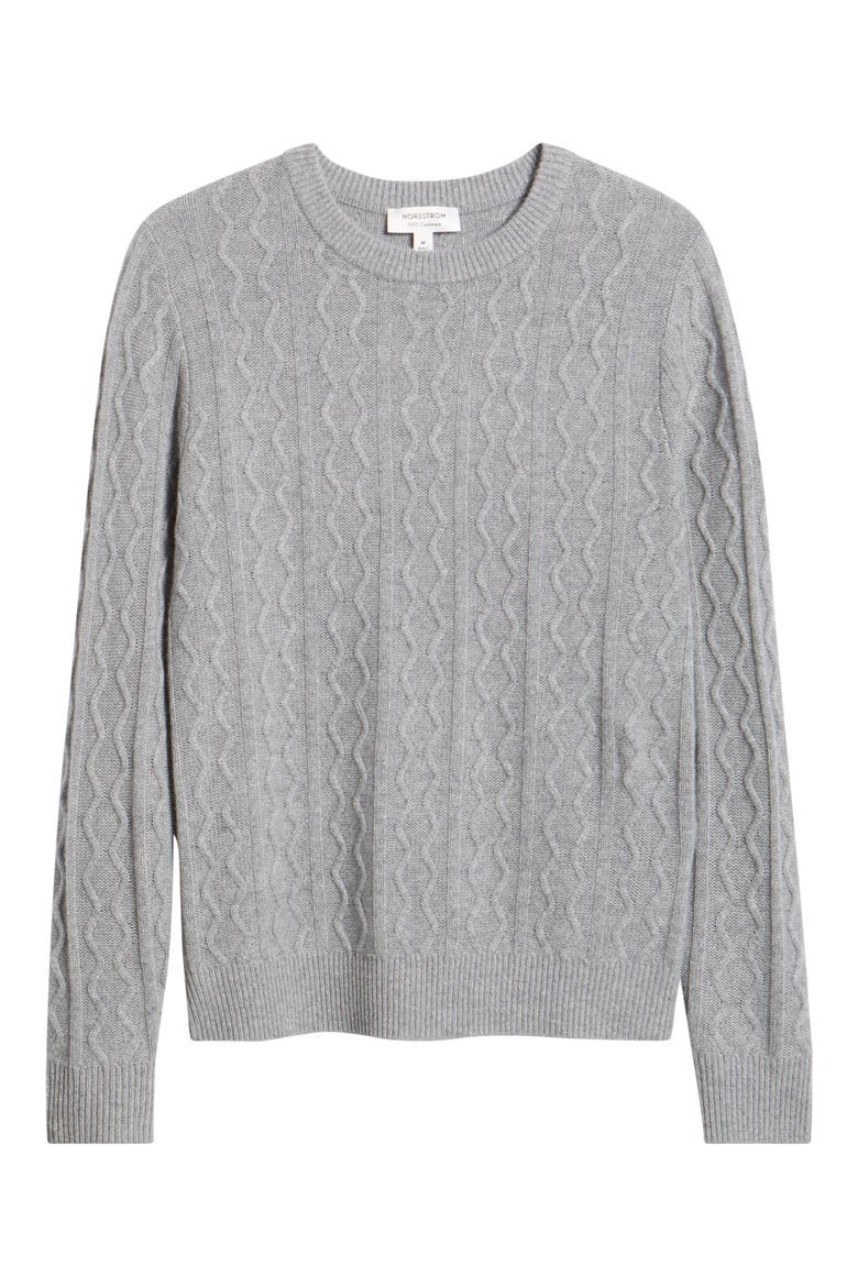 Cable Knit Cashmere Crewneck Sweater, Main, color, GREY DECEMBER HEATHER