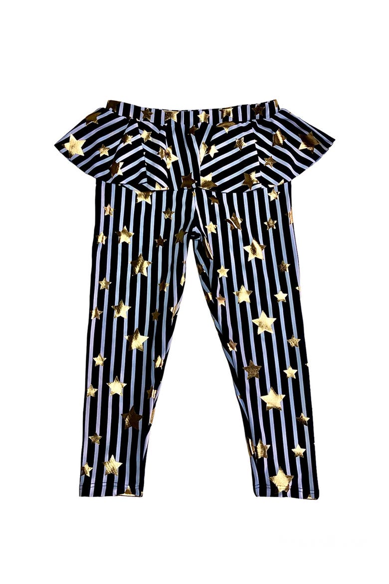 Girls' Gold Star Print Relaxed Leggings Ruffle Detail, Main, color, Black