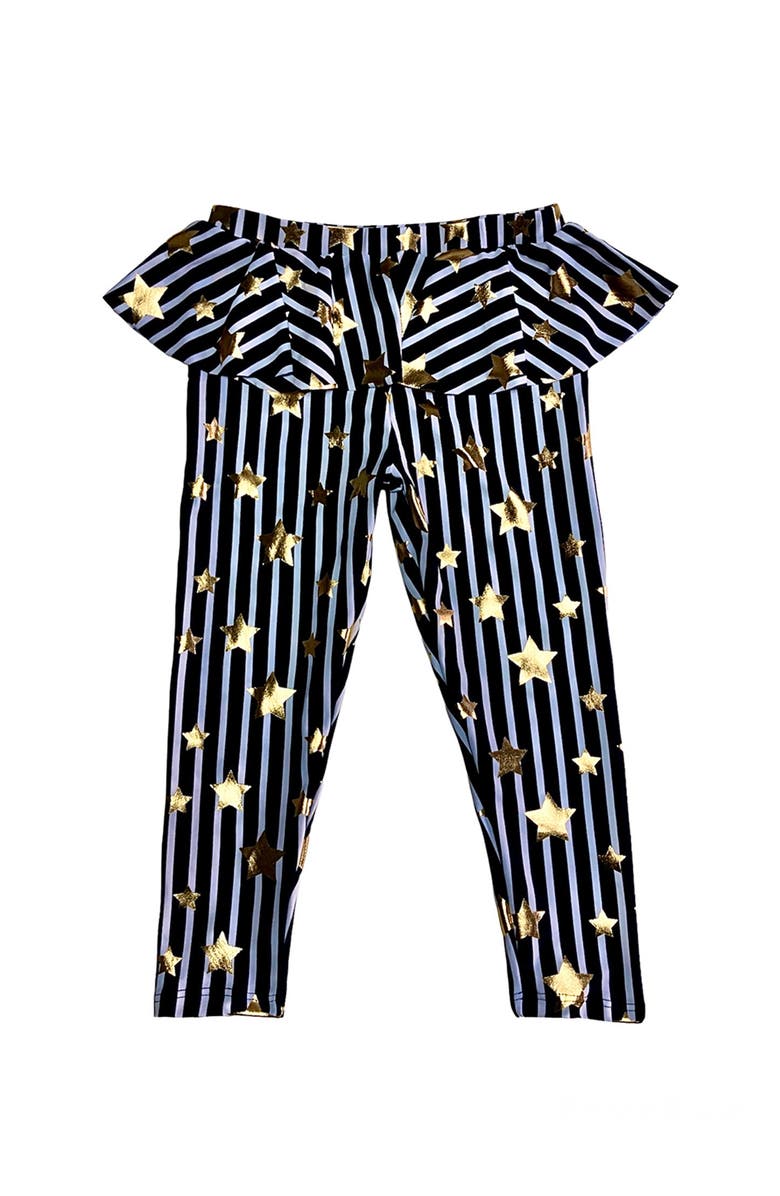 NESSI BYRD Girls' Gold Star Print Relaxed Leggings Ruffle Detail, Main, color, Black