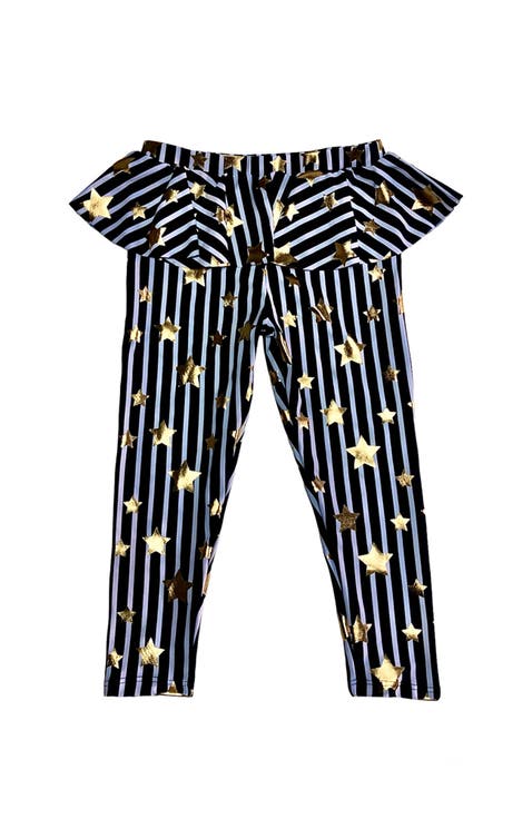 Girls' Gold Star Print Relaxed Leggings Ruffle Detail