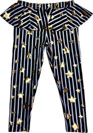 NESSI BYRD Girls' Gold Star Print Relaxed Leggings Ruffle Detail