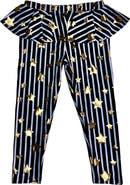 NESSI BYRD Girls' Gold Star Print Relaxed Leggings Ruffle Detail