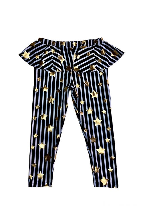 Nessi Byrd Girls' Gold Star Print Relaxed Leggings Ruffle Detail