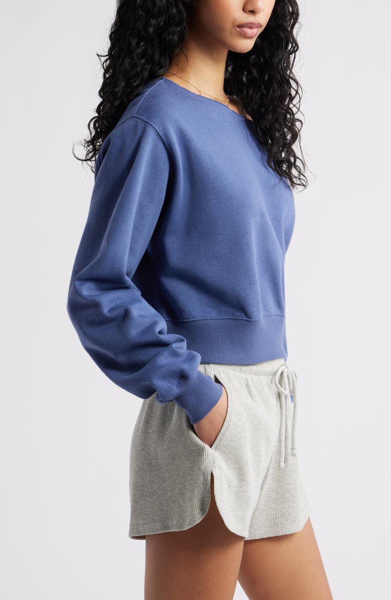 BP. Fleece Detail Off the Shoulder Sweatshirt, Alternate, color, Blue Indigo
