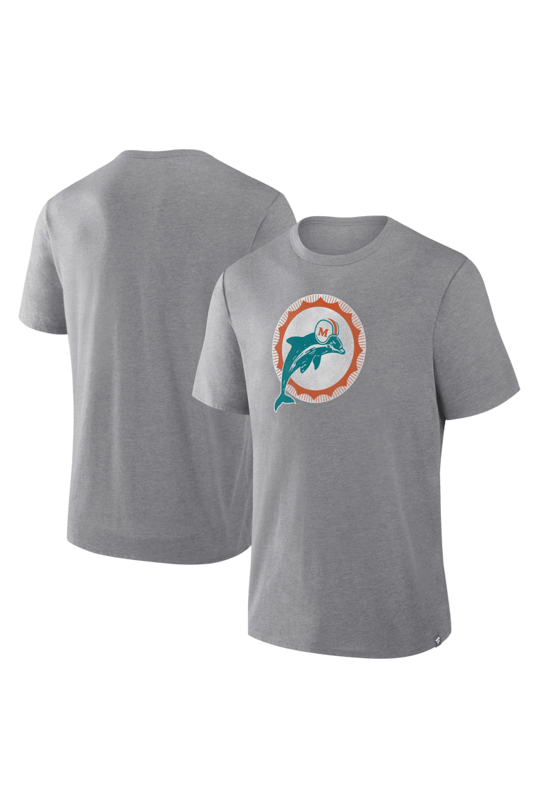 Men's Fanatics Heather Gray Miami Dolphins Vintage Heritage Tribute Tri-Blend T-Shirt, Main, color, Heather Gray